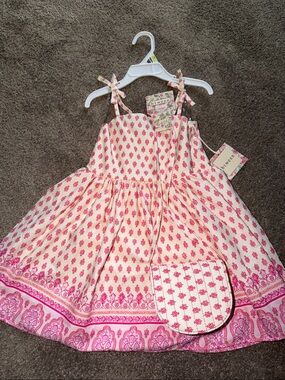 btween Cream and Pink Printed Sundress with Matching Purse
